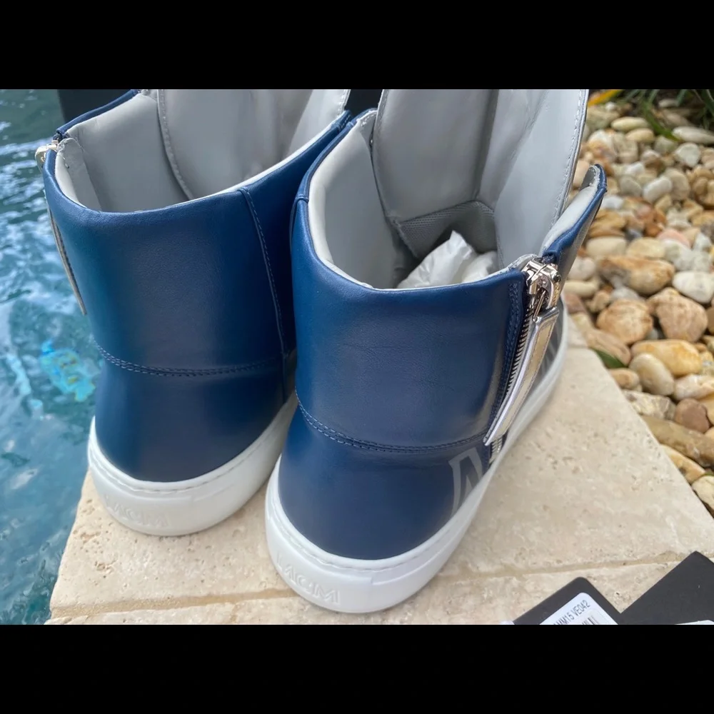 MCM‎ Blue & Silver Leather Men's Hi-top Sneakers